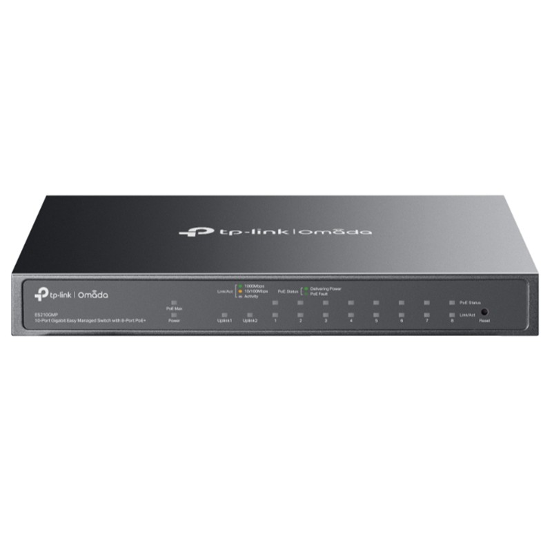 TP-LINK OMADA ES210GMP 10 PORT GIGABIT + 8PORT POE+ YÖNETİLEBİLİR 123W POE METAL KASA SWITCH - Tp-Link