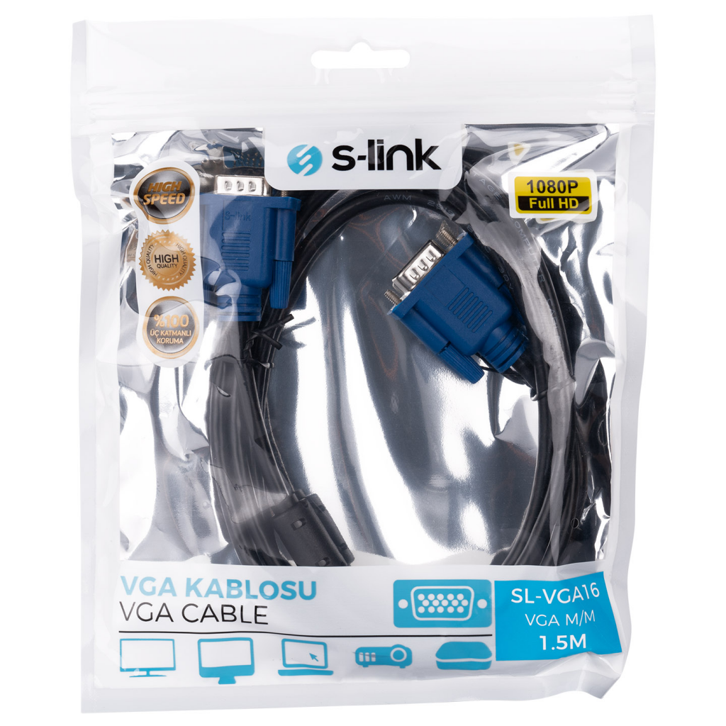 S-LINK SL-VGA16 1.5 Mt Monitör Kablosu VGA 15E/15E - S-LINK - görsel 4