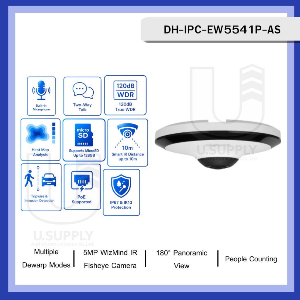 DAHUA  IPC-EW5541-AS  5Mpix, 1,4mm Lens,H265+, IK10, IP67, Dahili Mikrofon, Sd Kart, Metal Kasa, Fisheye  IP Kamera - Dahua - görsel 5
