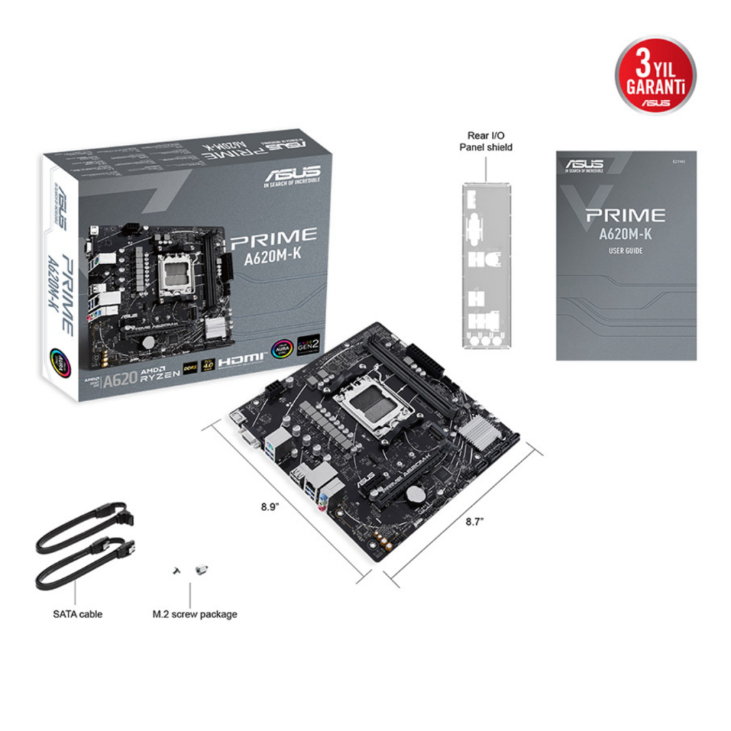 ASUS PRIME A620M-K A620 DDR5 Vga GLan mATX HDMI USB3.2 M2 RGB AM5 AMD Anakart - ASUS - görsel 6
