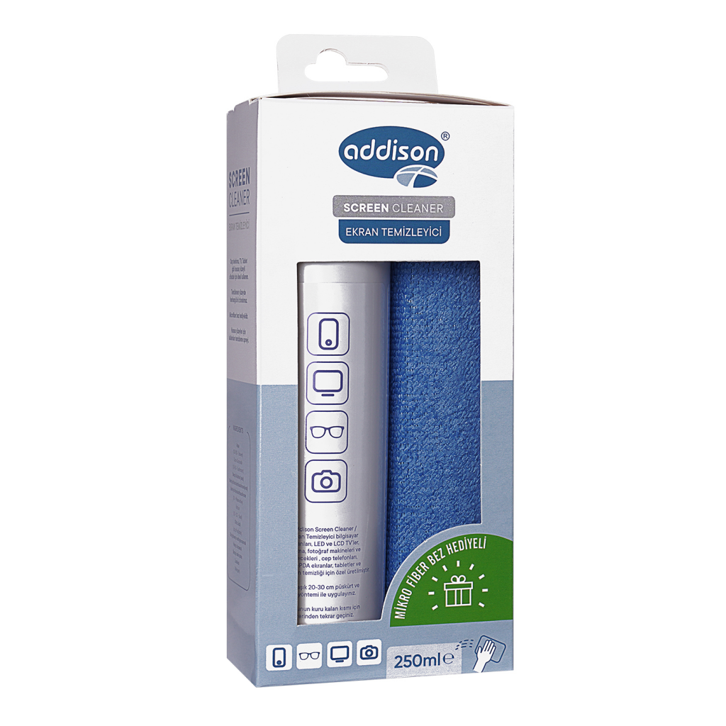 ADDISON 300871, Ekran Temizleyici Sprey 250ml. Microfiber Bez ile Birlikte - Addison