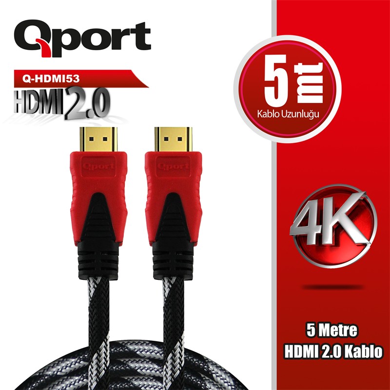 QPORT (Q-HDMI53) ALTIN UCLU 5M 4K HDMI2.0 KABLO - QPORT - görsel 2