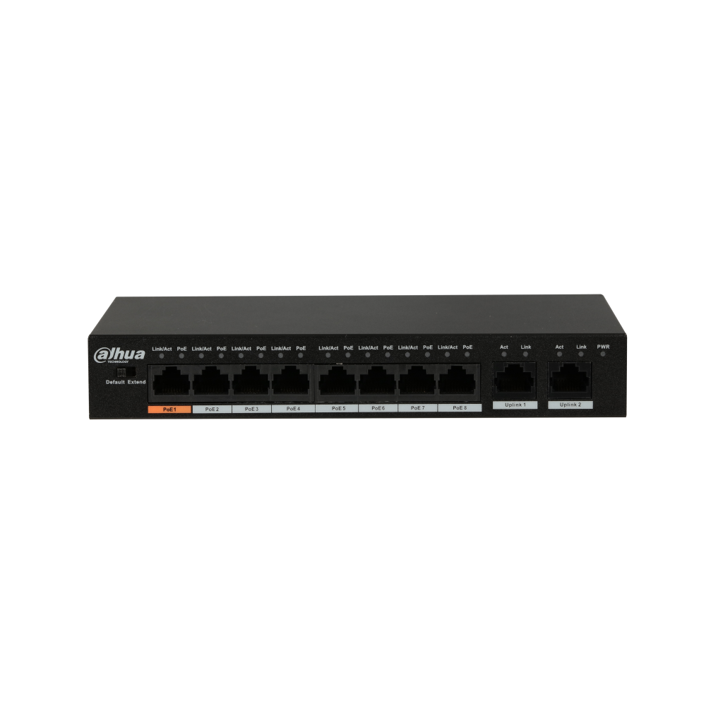 DAHUA PFS3010-8ET-96, 8 Port, MegaBit, PoE 96W, 2 Port GigaBit Uplink, Yönetilemez, Masaüstü Switch - Dahua