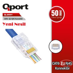 QPORT Q-J600Y CAT6 50 ADET EZ-RJ45 YENI NESIL KONNEKTOR - QPORT