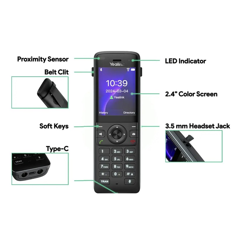 YEALINK AX83H, WiFi, Dect, Kablosuz IP TELEFON, Siyah, 2.4" Renkli Ekran, Bluetooth, 9 Saat Konuşma, 200 Saat Bekleme - Yealink - görsel 4