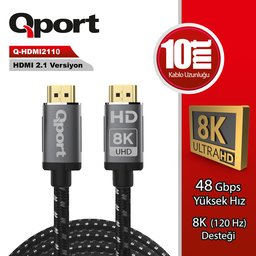 QPORT Q-HDMI2110 ALTIN UCLU 10MT 8K HDMI KABLO - QPORT