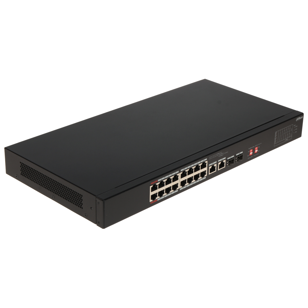 DAHUA S3218-16ET-135, 16 Port, Megabit, PoE 135W, 2 Port GigaBit Uplink, 2 Port GigaBit SFP, Longe Range 250Mt, Yönetilemez, Rack Mount Switch - Dahua - görsel 2
