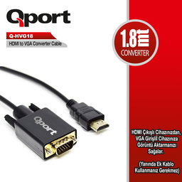 QPORT (Q-HVG18) HDMI TO VGA CEVIRICI 1.8M  KABLO - QPORT