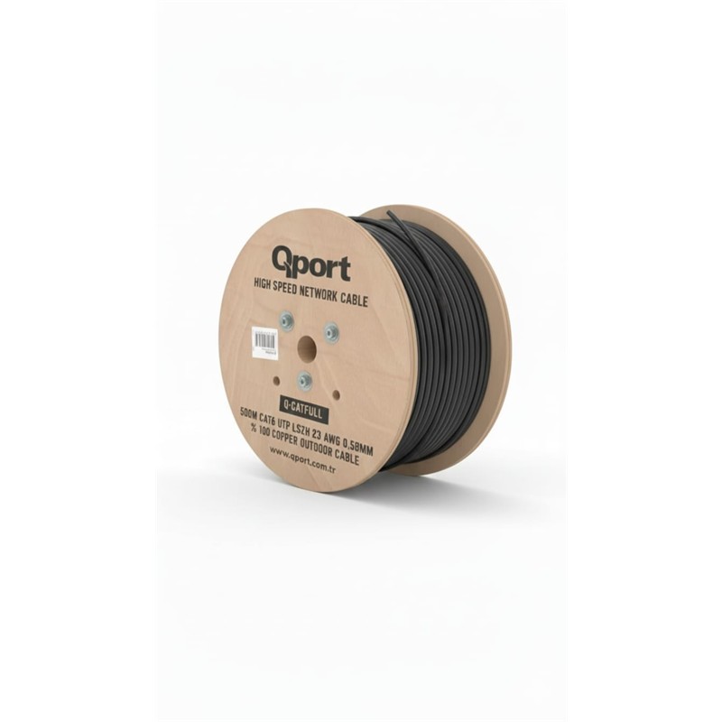 QPORT Q-CATFULL 500 M  LSZH CAT6 OUTDOOR  23AWG 0.58MM %100 BAKIR SİYAH KABLO - Qport