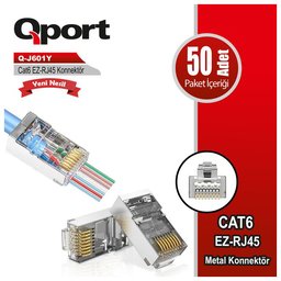 QPORT (Q-J601Y) CAT6 50 ADET EZ-RJ45 YENI NESIL KONNEKTOR - QPORT