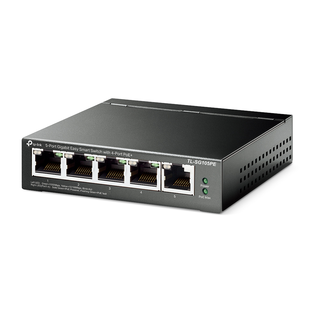 TP-LINK TL-SG105PE, 5 Port, GigaBit, 4 Port Poe, 65W, Easy Smart, Yönetilebilir, Metal Kasa, Masaüstü Switch - Tp-Link