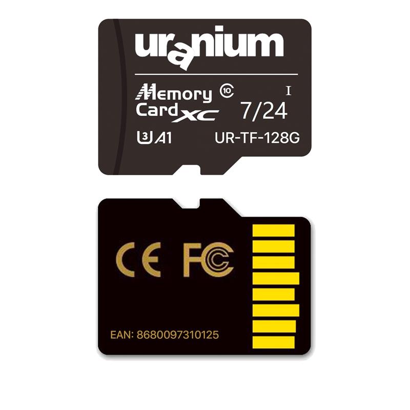 128GB URANIUM UR-TF-128G MICRO SD CARD U3 7/24 SURVEILLANCE 100/50MBS INDUSTRIAL HAFIZA KARTI (3 YIL GARANTİ) - Uranium
