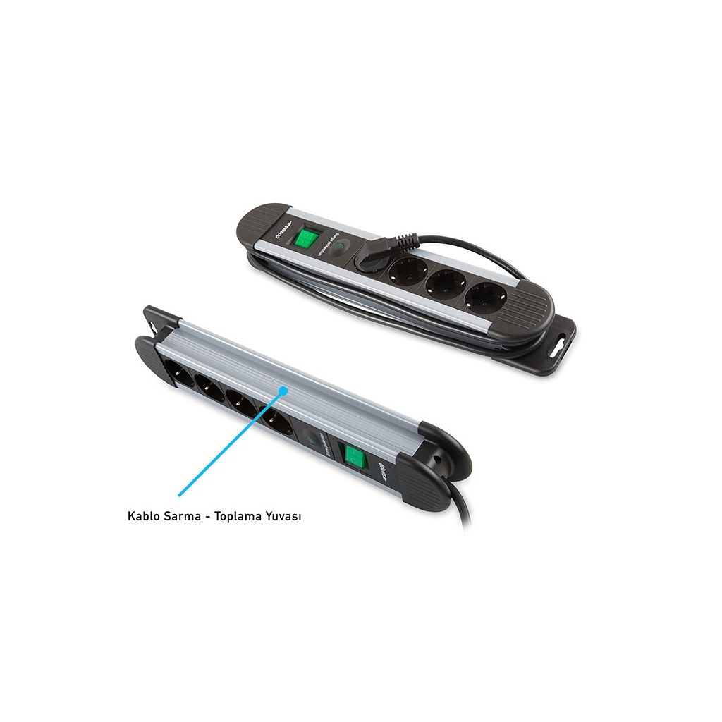 S-LINK Swapp SPGKS03, 3 Soket, Akım Korumalı Priz, 1.5Mt Kablo, 900 Joule (Gri) %100 Bakır - S-Link