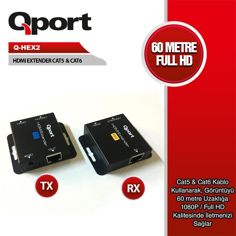 QPORT (Q-HEX2) 60 METRE CAT5/CAT6 HDMI EXTENDER DONUSTURUCU 2 LI PAKET - QPORT - görsel 2