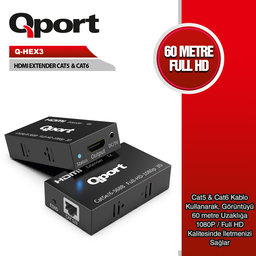 QPORT Q-HEX3 HDMI EXTENDER CAT6 60M 2 LI PAKET - QPORT