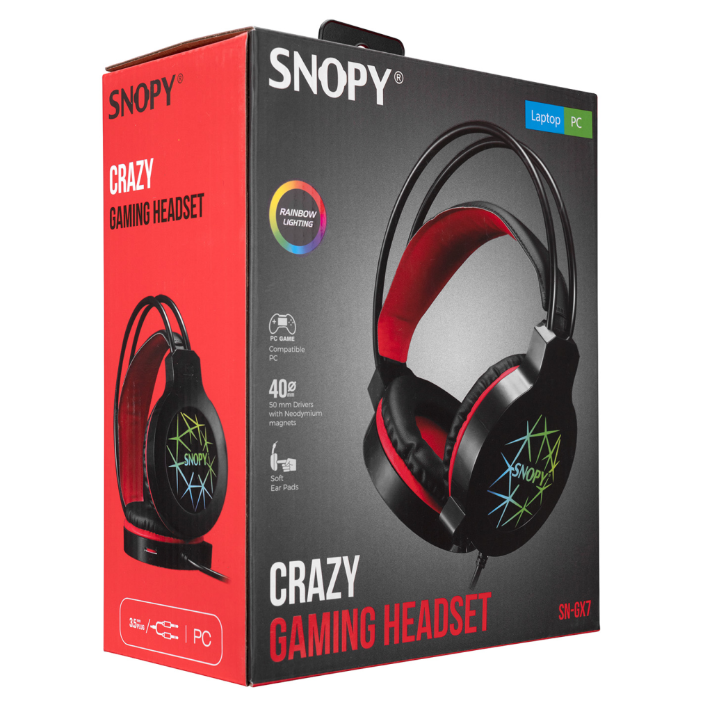 SNOPY SN-GX7, CRAZY, Kablolu, 3.5mm Jac, USB, Rainbow Aydınlatma, Gaming, Mikrofonlu, Kulaklık (Siyah) - Snopy - görsel 5