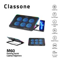 CLASSONE M60  6xFAN 2XUSB TELEFON STANDI HIZ VE IŞIK KONTROLÜ  15.6"-17" GAMING - CLASSONE