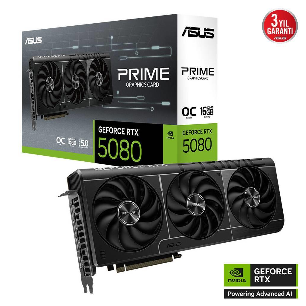 ASUS PRIME-RTX5080-O16G, 16Gb, 256Bit, GDDR7, 1xHDMI, 3xDP GAMING Ekran Kartı - Asus