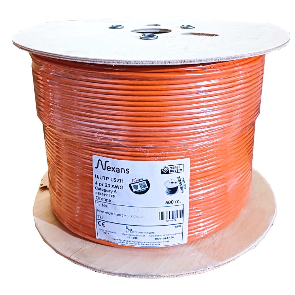 NEXANS NEX1611TF5, TURUNCU, CAT6, 500M, 23AWG (0,58mm), UTP, %100 Bakır, LSZH Halogen Free, Makara, Kablo - Nexans - görsel 2