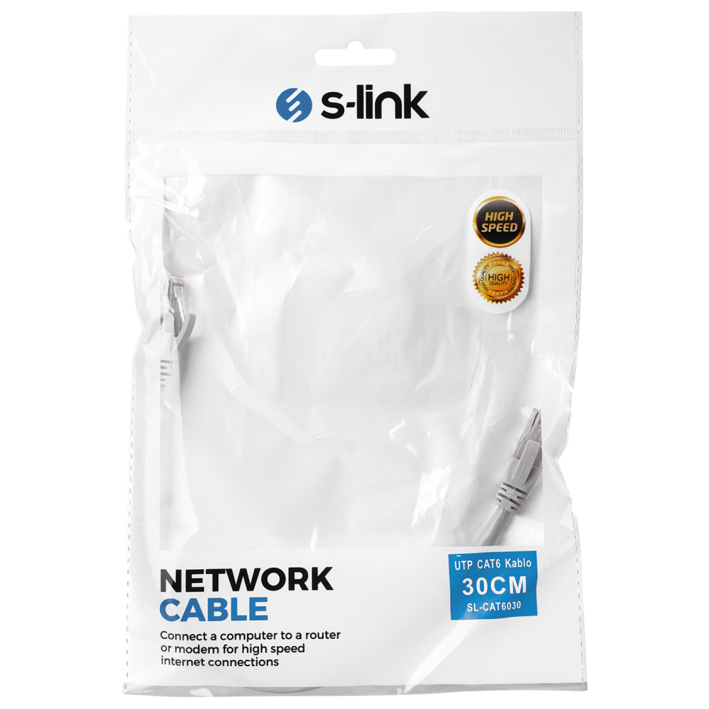 S-LINK SL-CAT6030 CAT6 Patch 30CM Kablo (Gri) - S-Link - görsel 3