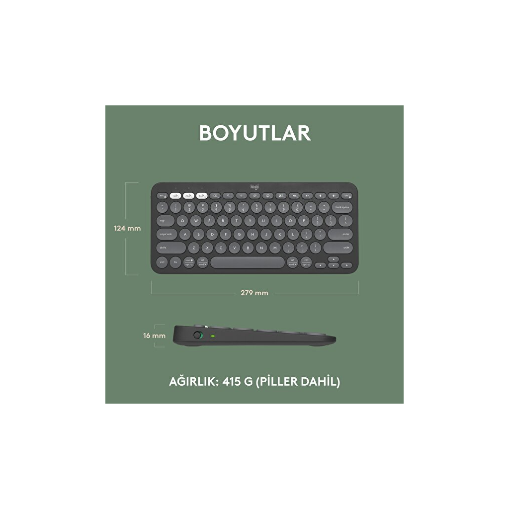 LOGITECH K380S, Pebble Keys 2,  Siyah, 920-011859, Bluetooth, Türkçe, Q, Multimedya, Mini Klavye - Logitech - görsel 4