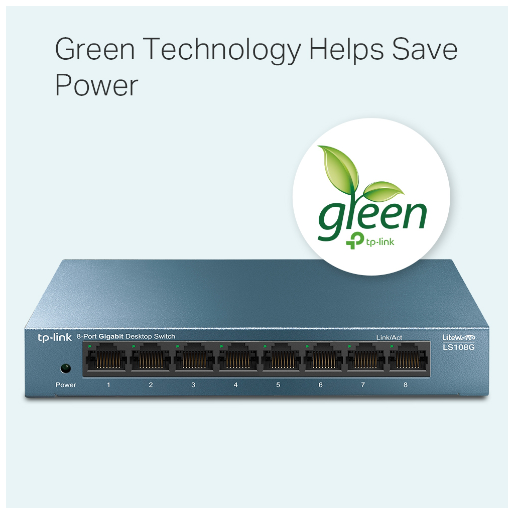 TP-LINK LS108G, Green Tech, 8 Port GigaBit, Yönetilemez, Metal Kasa, Masaüstü Switch - Tp-Link - görsel 2