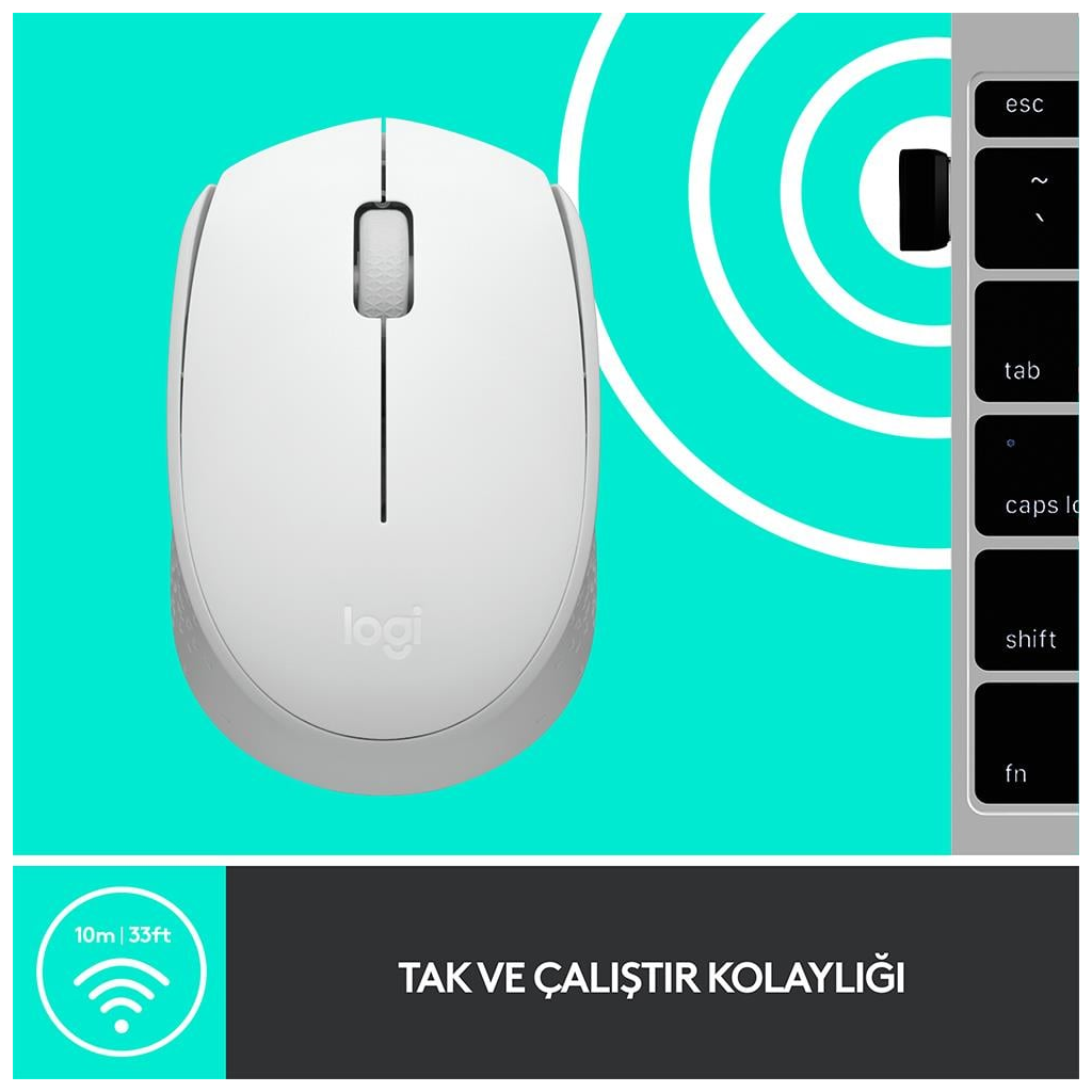 LOGITECH 910-006867, M171 White, USB Nano 2,4G Kablosuz, 1000dpi, Optik, 3 Tuşlu, 12ay Pil Ömrü, Mouse - Logitech - görsel 4