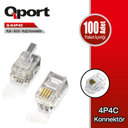 QPORT (Q-K4P4C) RJ9/RJ10/RJ22 KONNEKTOR 100 LU - QPORT