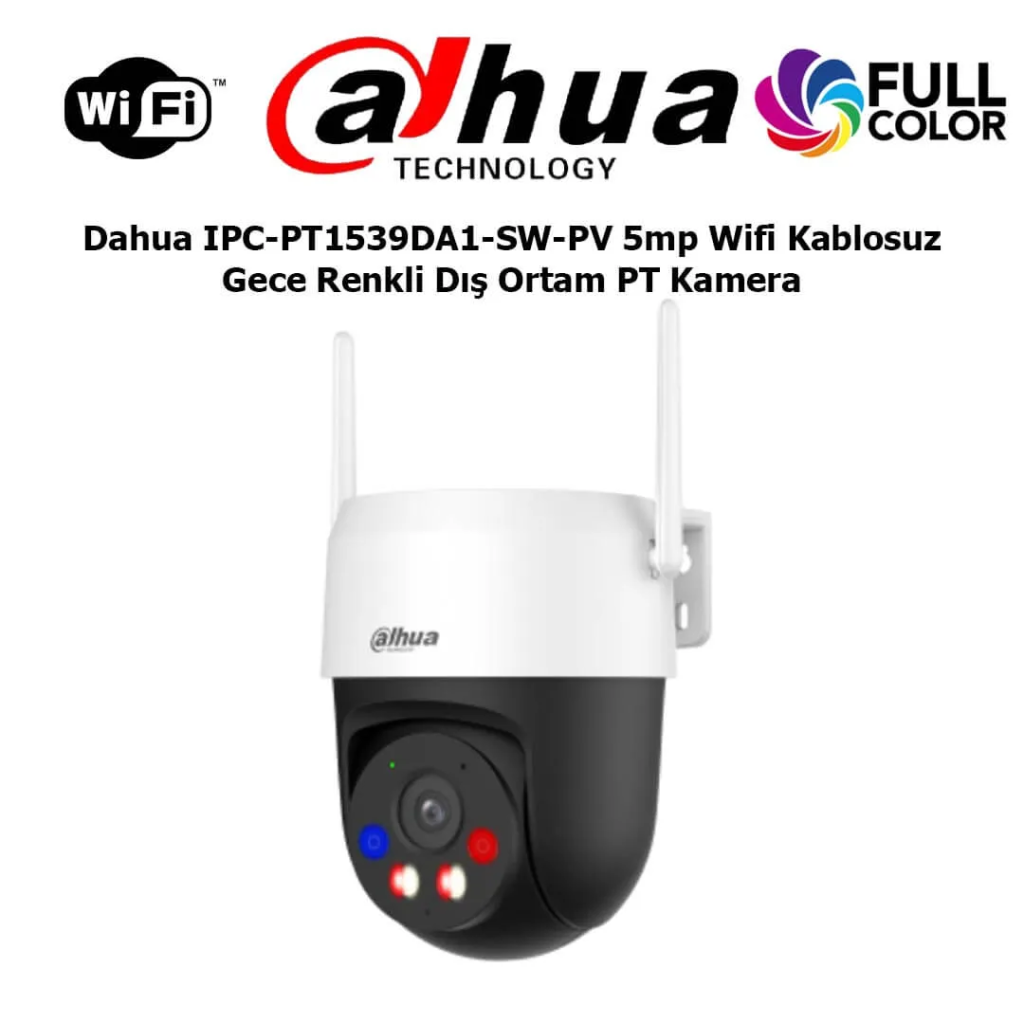 DAHUA IPC-PT1539DA1-SW-PV, 5Mpix, 4mm Lens H265, Dual Smart Light, IP66, Wifi, Dahili Mikrofon, PT Speed Dome IP Kamera - Dahua