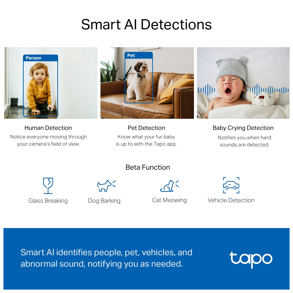 TP-LINK Tapo TC72 (C220), 2K QHD 4,0Mpix, İç Mekan WiFi, 9Mt. Gece Görüşü, 360 Dönüş, İki Yönlü Ses Güvenlik Yapay Zeka Destekli Kamera - Tp-Link - görsel 5
