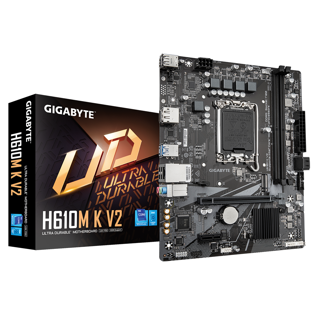 GIGABYTE H610M K V2, rev.1.0, 2xDDR5, M.2, DP, HDMI, 12-13.Nesil, LGA1700 Soket, Anakart - Gigabyte