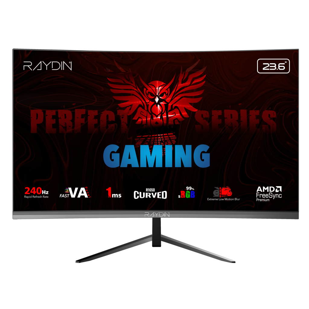 RAYDIN MM24RFA-240HZ, 23.6", 1ms, 240Hz, Full HD, 300 nits, HDMI, DP, Hoparlör, VA LED, R1650 Curved, Frameless, FreeSync Gaming Monitör - RAYDIN