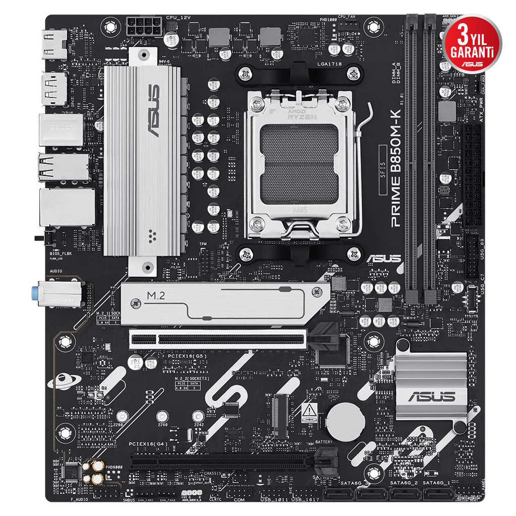 ASUS PRIME B850M-K B850M DDR5 (Vga Yok) GLan 2.5G mATX HD DP M2 AM5 AMD Anakart - ASUS - görsel 3