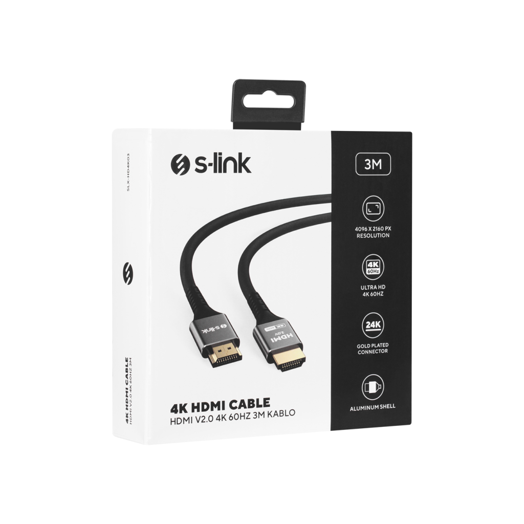 S-LINK SLX-HD4K03 3 Mt Metal v2.0 4K (4096*2160) 60Hz HDMI Kablo - S-LINK - görsel 5