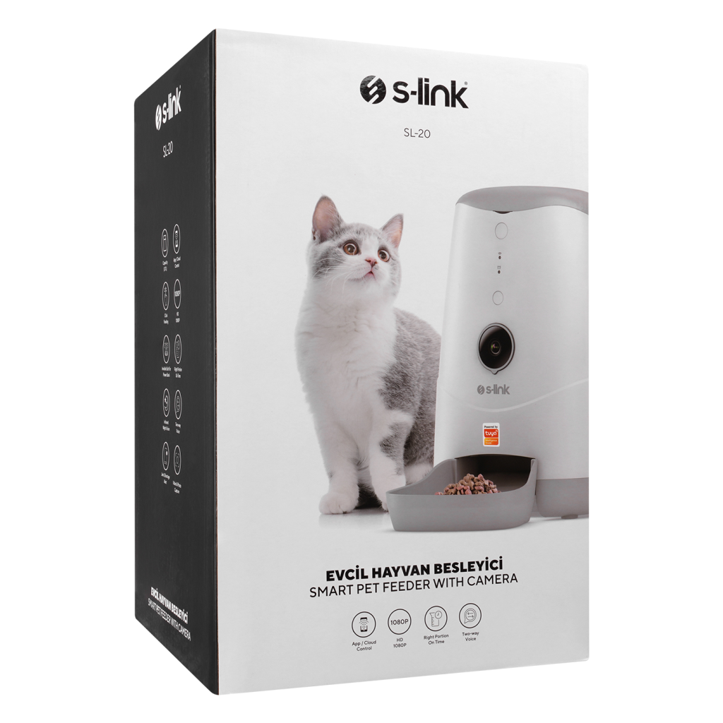 S-LINK SL-20, 3,7Litre Kapasiteli, WiFi, 1080P Kameralı, İyi Yönlü Ses, Tuya Destekli, Otomatik Yem Kabı - S-Link - görsel 5