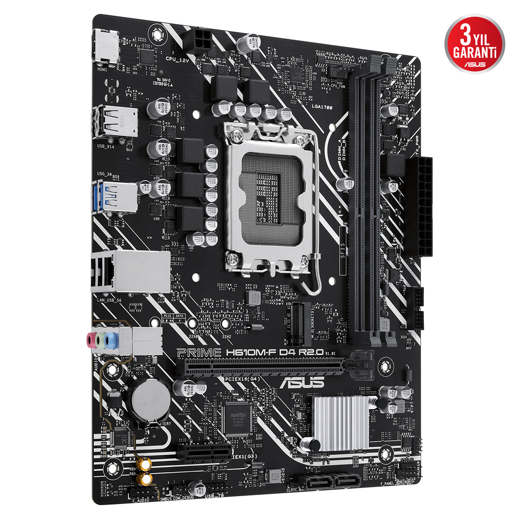 ASUS PRIME H610M-F D4 R2.0, 2xDDR4, M.2, HDMI, 12-13.14.Nesil, LGA1700 Soket, Anakart - Asus - görsel 3
