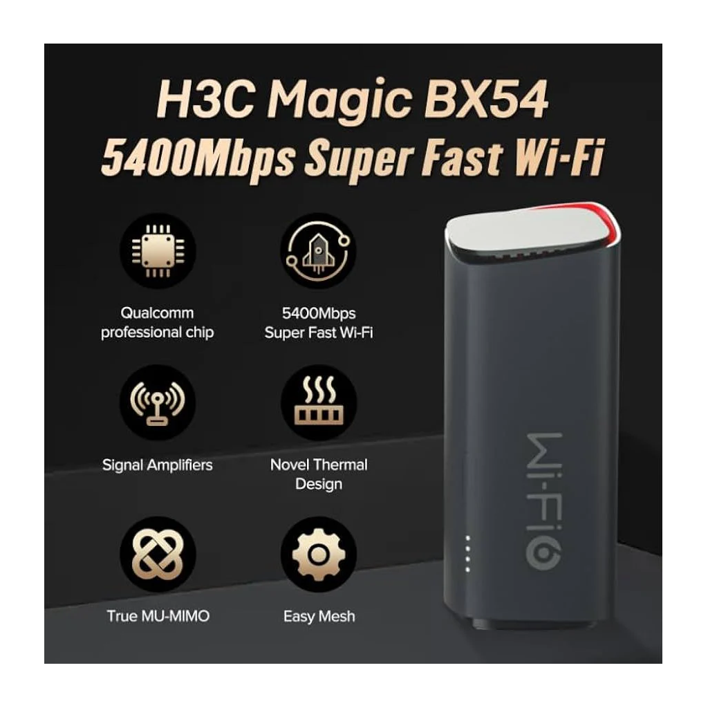 H3C Magic BX54, Tekli Mesh, 5400Mbps, Dual Band, WiFi6, 4Port Gigabit Lan, Geniş Çekim Alanı, Router, Geniş Alan İnternet Ağı Sağlayıcısı - H3C - görsel 4