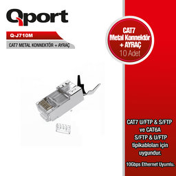QPORT Q-J710M CAT7 10 ADET KONNEKTOR VE AYRAC - QPORT