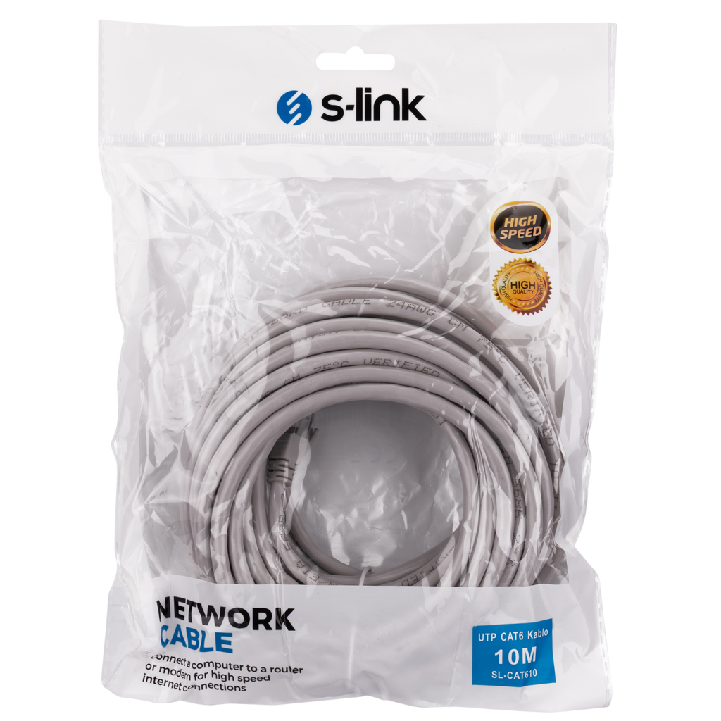 S-LINK SL-CAT610, CAT6, Patch, 10Mt, Kablo (Gri) - S-Link