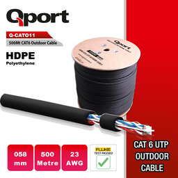 QPORT 500M CAT6 OUTDOOR UTP SIYAH 23AWG 0.58MM PE KABLO (Q-CATO11) - QPORT