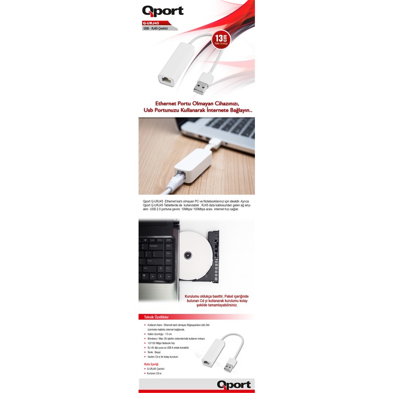 QPORT (Q-URJ45) USB TO RJ45 ETHERNET CEVIRICI - QPORT - görsel 3