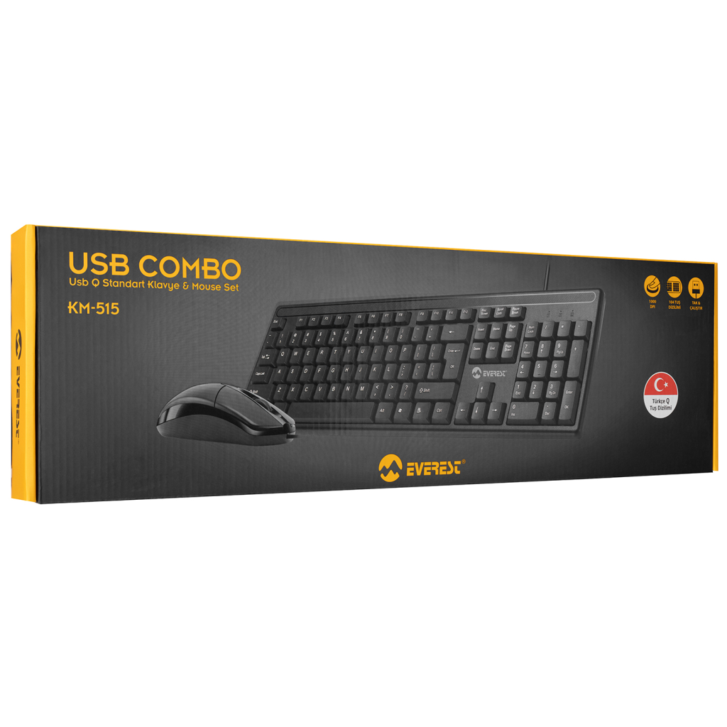 EVEREST KM-515, Siyah, Türkçe Q, USB Kablolu, Klavye Mouse Set - Everest - görsel 5