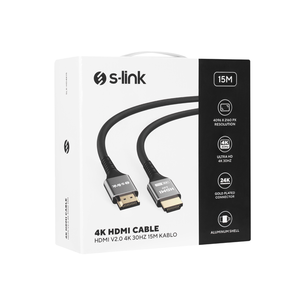 S-LINK SW-SGG039, 4K UHD, HDMI v2,0 Kablo. 15mt. 30Hz. Metal Uçlu, Kablo - S-Link - görsel 4