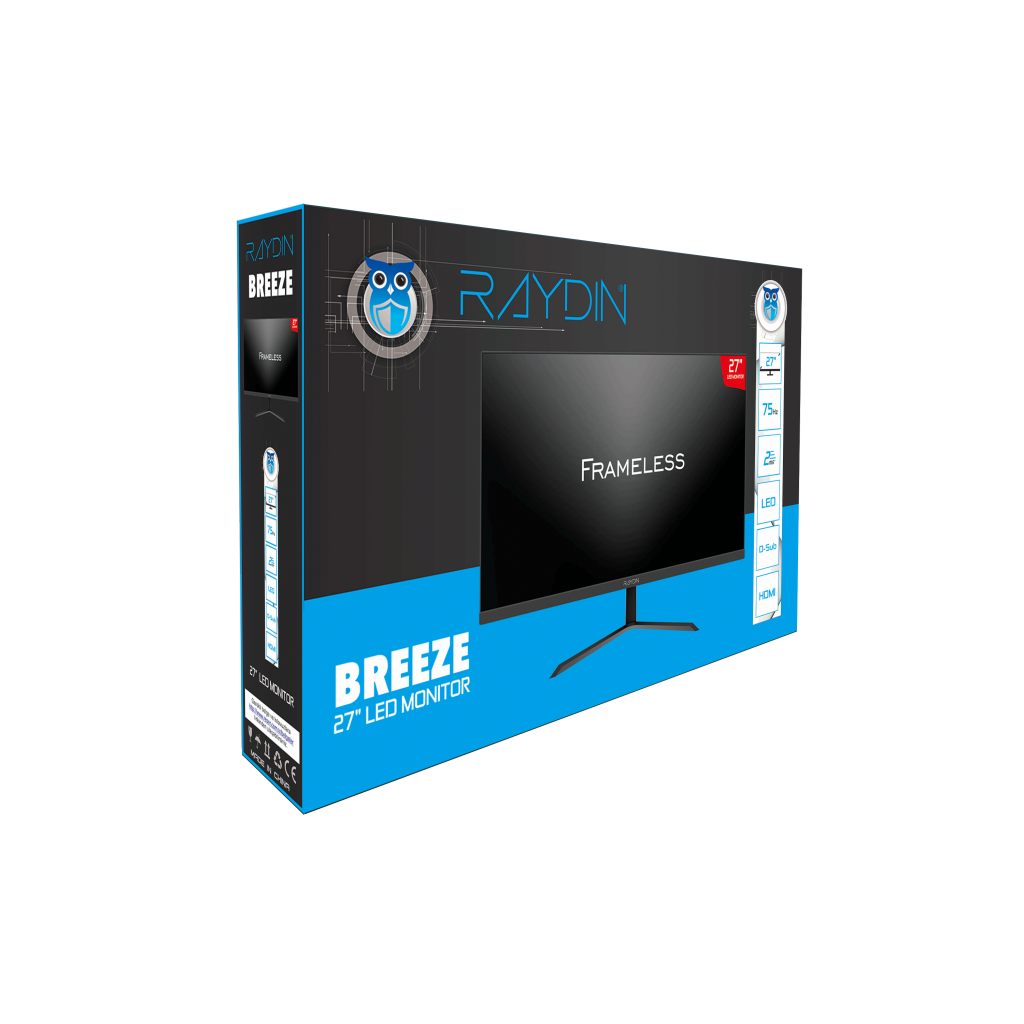 RAYDIN BREEZE, 27", 2ms, 75Hz, Full HD, 250 nits, D-Sub, HDMI, Frameless, VA LED Monitör (Siyah) - RAYDIN - görsel 4