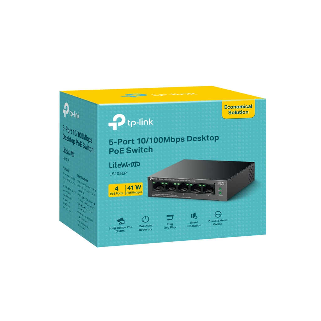 TP-LINK LS105LP, Green Tech, 5 Port, MegaBit, 4 Port PoE 41W, Metal Kasa, Yönetilemez, Masaüstü Switch - Tp-Link - görsel 4