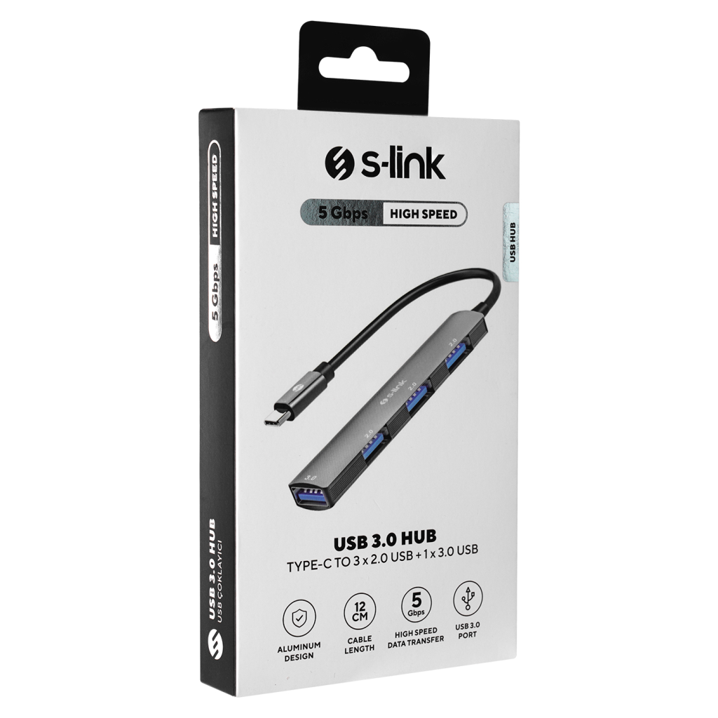 S-LINK SW-U324, Type-C to 3xUSB 2.0, 1xUSB 3.0, Metal, USB HUB - S-Link - görsel 3