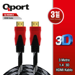 QPORT (Q-HDMI3) ALTIN UCLU 3M HDMI KABLO - QPORT