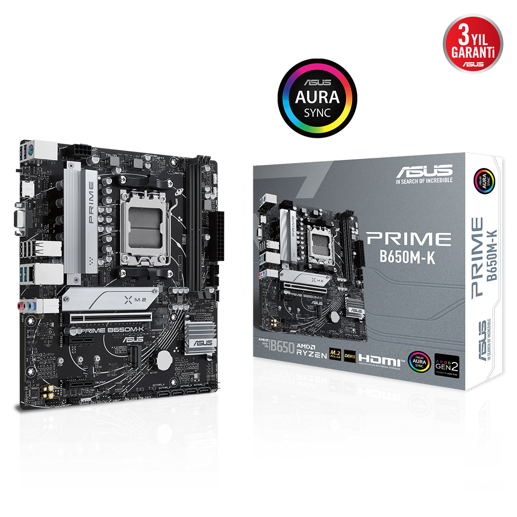 ASUS PRIME B650M-K B650 DDR5 Vga GLan 2.5G mATX HD DP M2 RGB TYPE-C AM5 AMD Anakart - ASUS - görsel 2