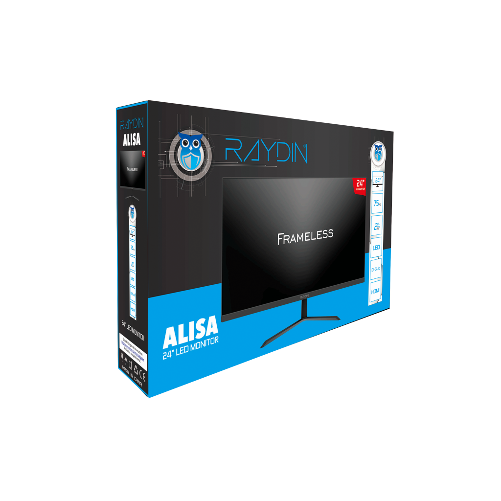RAYDIN ALISA, 24", 2ms, 75Hz, Full HD, 250 nits, D-Sub, HDMI, Frameless, VA LED Monitör (Siyah) - RAYDIN - görsel 4