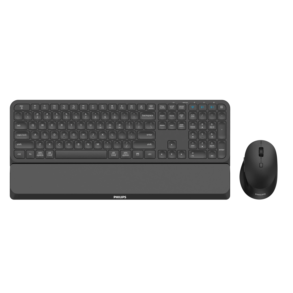 PHILIPS SPT6607B, Siyah, Türkçe Q, 2.4Ghz ve Bluetooth Kablosuz, Bilek Destekli, Multimedya Klavye Mouse Set - Philips